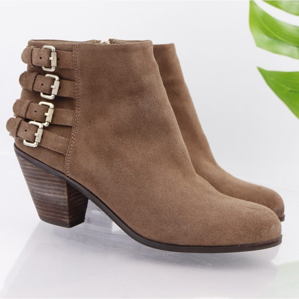 Sam Edelman Lucca Tan Suede Block Heel Buckle Ankle Booties Women’s 8.5